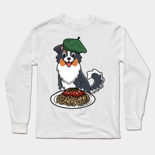 Cute Collie Dog is eating spaghetti Long Sleeve T-Shirt